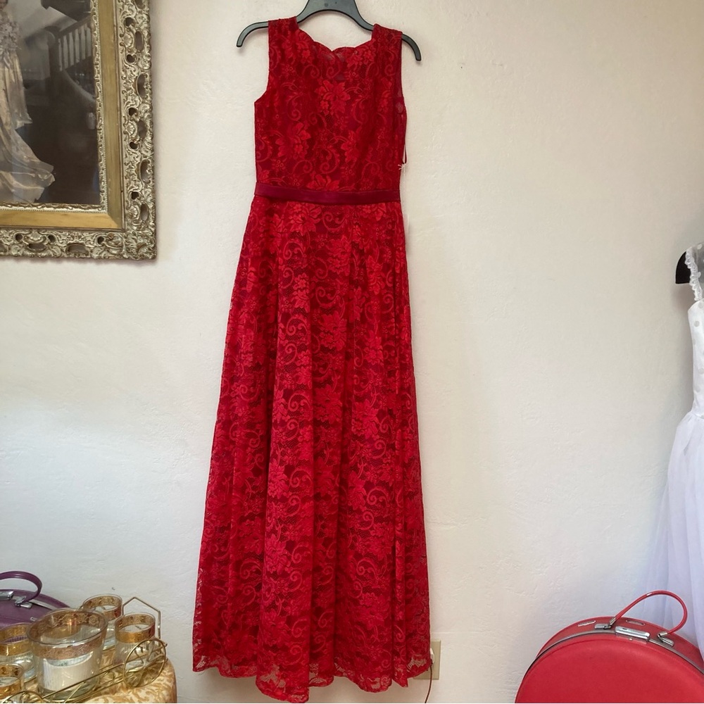 Maxi formal pageant lace satin corset back western vibe prom party Red Dress 6/8